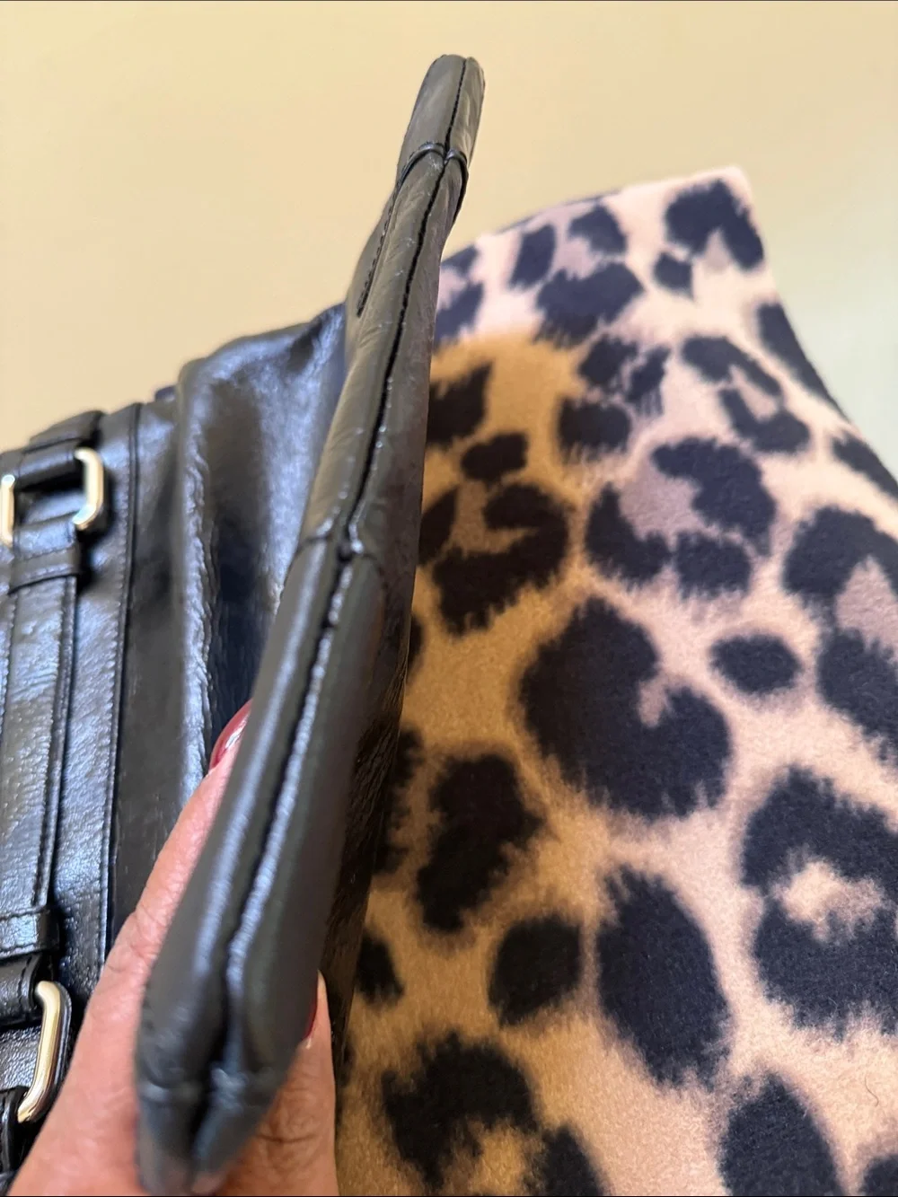 Club Monaco Black Leather Fold-Over Clutch, retro y2k minimalist